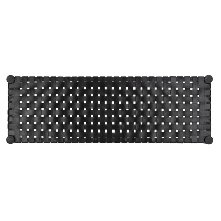 Amalia Mindi Wood and Woven Leather Entryway Bench