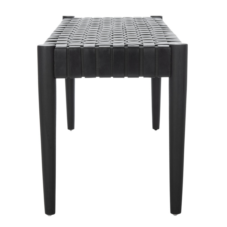 Amalia Mindi Wood and Woven Leather Entryway Bench