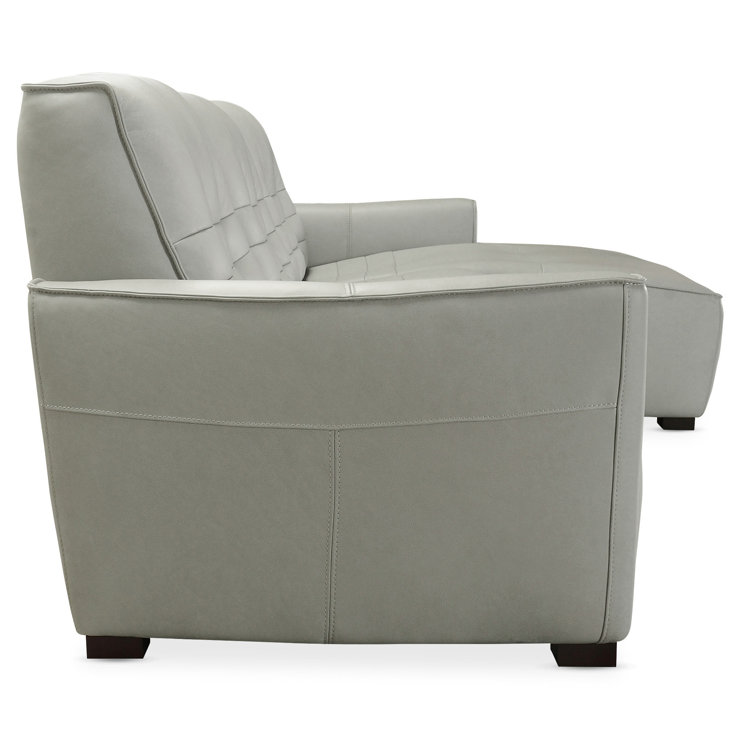 Dove Grey Leather Reclining Sectional Sofa with Chaise