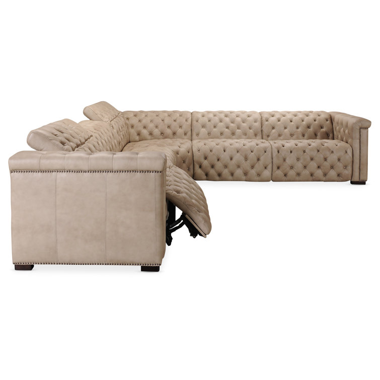 Giovanni Taupe Leather Tufted Reclining Sectional Sofa
