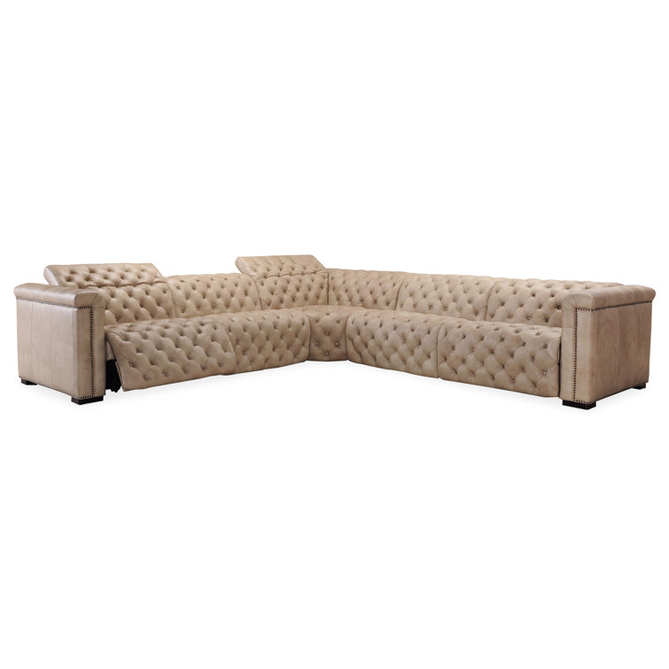 Giovanni Taupe Leather Tufted Reclining Sectional Sofa