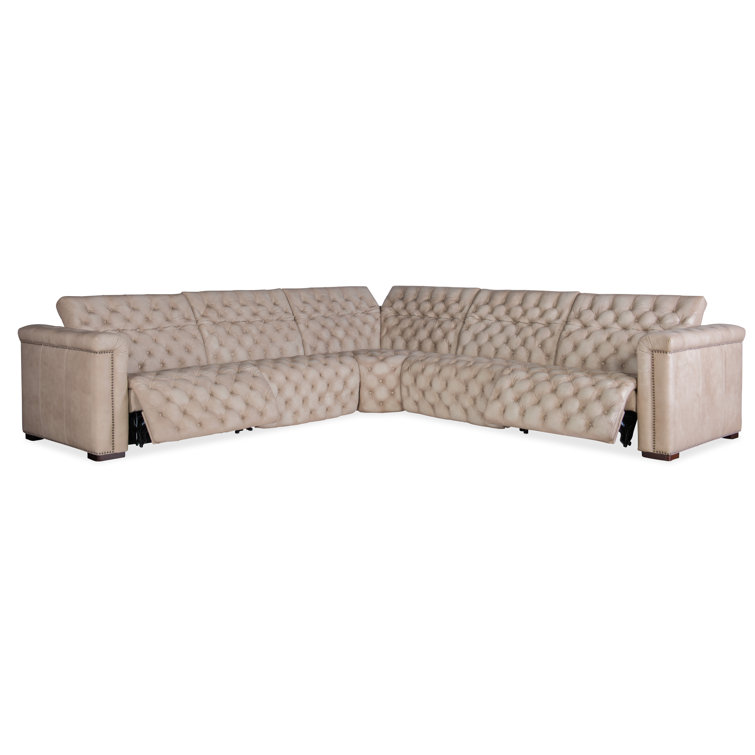 Giovanni Taupe Leather Tufted Reclining Sectional Sofa
