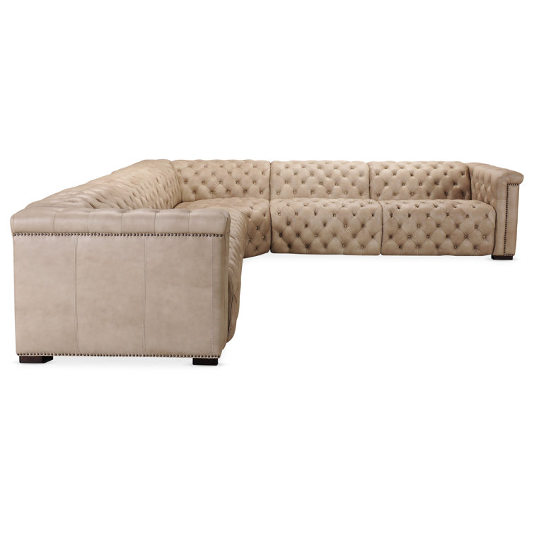 Giovanni Taupe Leather Tufted Reclining Sectional Sofa