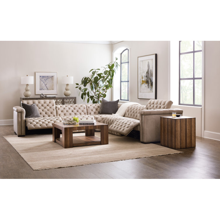 Giovanni Taupe Leather Tufted Reclining Sectional Sofa