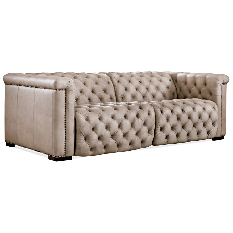 Giovanni Taupe Leather Tufted Reclining Sectional Sofa