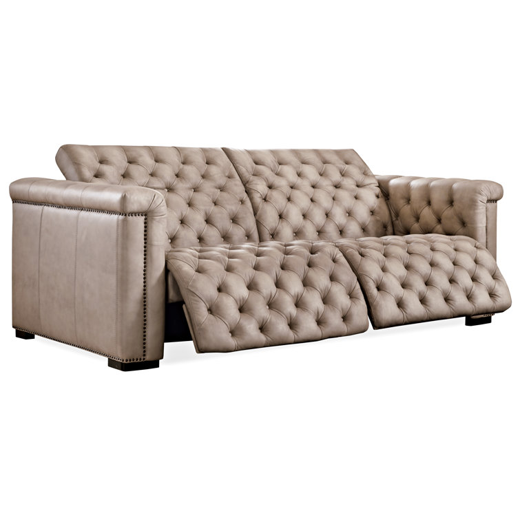 Giovanni Taupe Leather Tufted Reclining Sectional Sofa