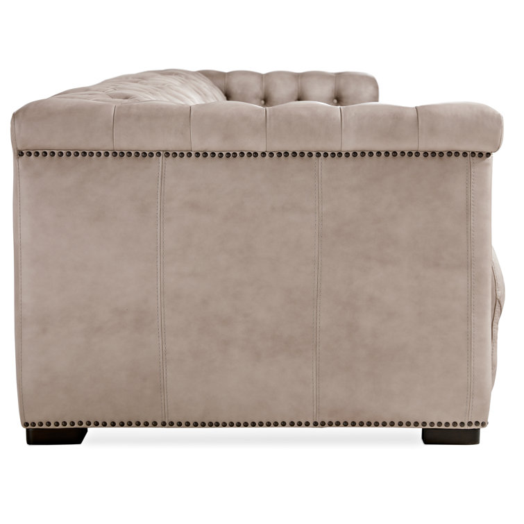 Giovanni Taupe Leather Tufted Reclining Sectional Sofa