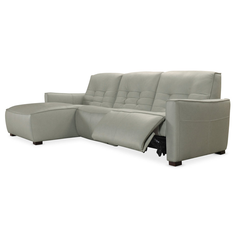 Dove Grey Leather Reclining Sectional Sofa with Chaise