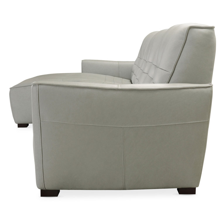 Dove Grey Leather Reclining Sectional Sofa with Chaise