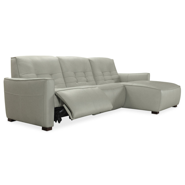 Dove Grey Leather Reclining Sectional Sofa with Chaise
