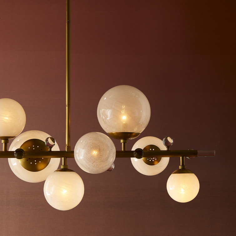 Antique Brass and Crystal 12-Light Chandelier with Opal Glass Globes