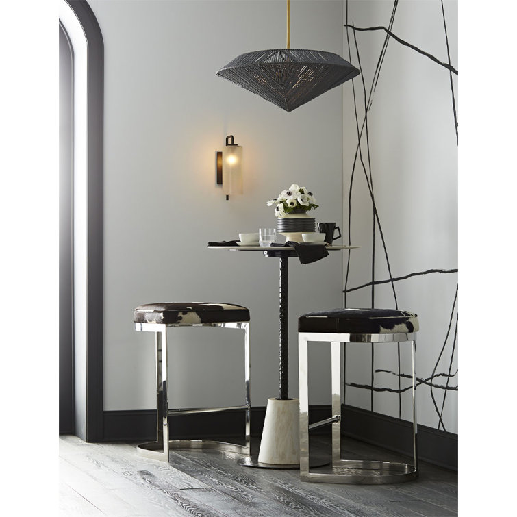 Contemporary Celeste 42.5" Round Marble & Wood Bar Table