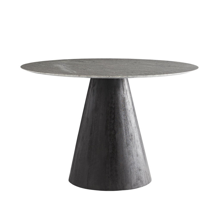 Theodore Round Gray Marble and Wood Dining Table