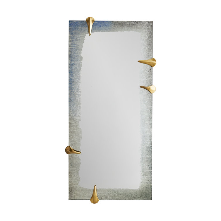 Rectangular Bronze and Wood Wall Mirror with Silver Accents