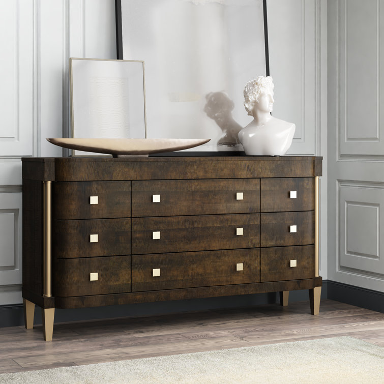 White and Gray Transitional 72" 9-Drawer Dresser with Soft Close