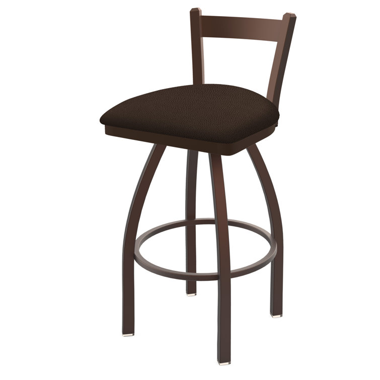 Bronze Swivel Bar Stool with Rein Coffee Faux Leather Seat