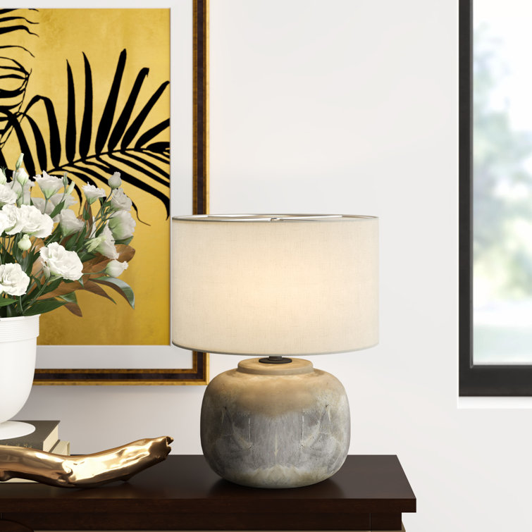 Antique Earth Concrete Table Lamp with Light Beige Linen Shade