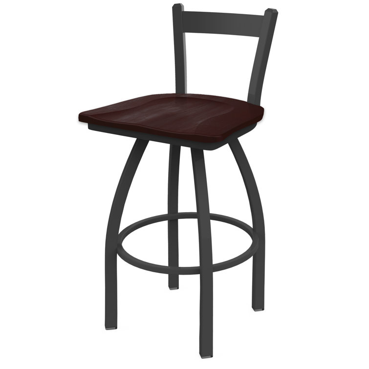 Transitional 25" Anodized Nickel & Dark Cherry Maple Swivel Counter Stool