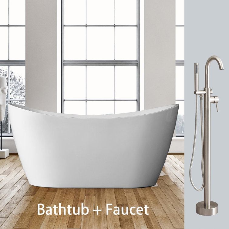 59'' White Acrylic Freestanding Double Slipper Soaking Tub