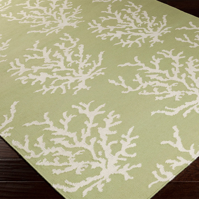 Lime and Beige Wool Flat Woven Reversible Rug