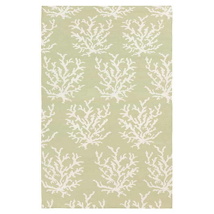 Lime and Beige Wool Flat Woven Reversible Rug