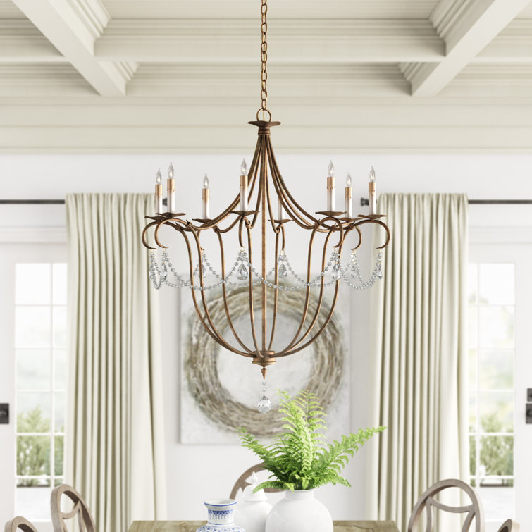 Rhine Gold Crystal 8-Light Wrought Iron Chandelier