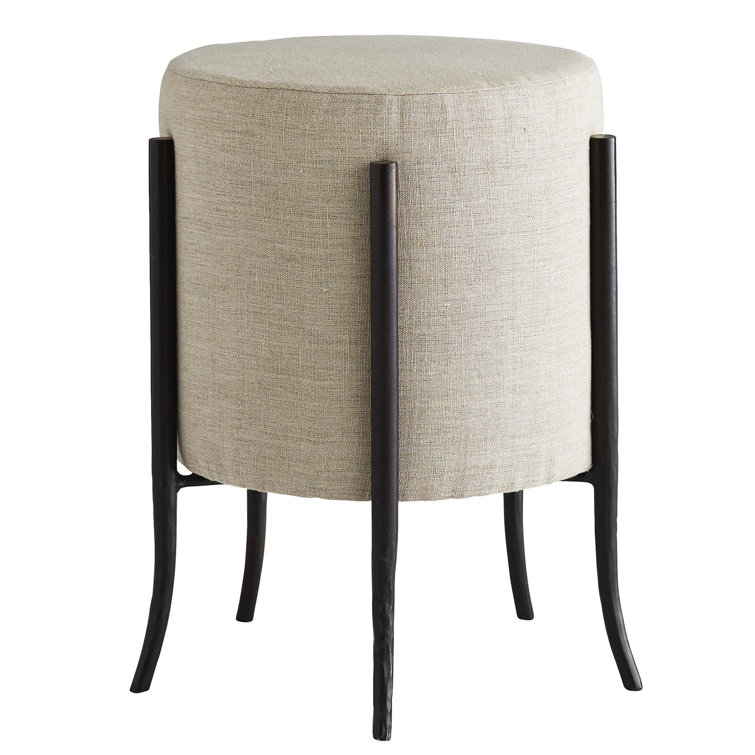 Elegant Natural Linen and Iron Pagoda Round Ottoman
