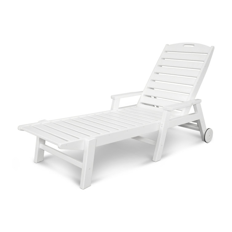 Coastal Charm White POLYWOOD Nautical Chaise Lounger with Wheels