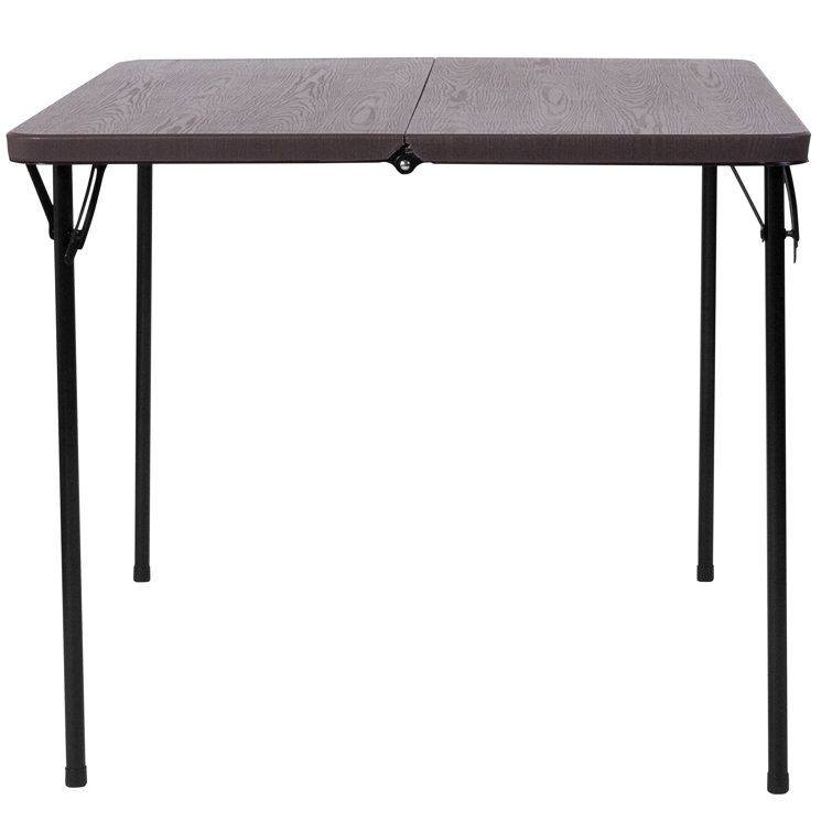 Brown and Black Metal Square Folding Table with Plastic Top