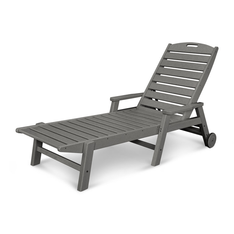 Slate Gray Recycled Plastic Wheeled Chaise Lounger with Arms
