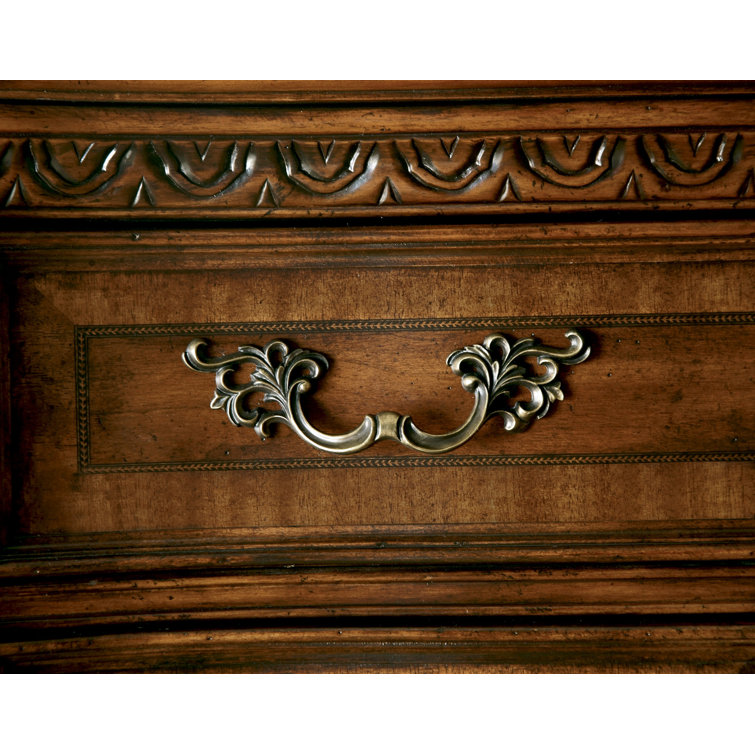 Old World Pomegranate Brown Marble Top Nightstand with Hidden Storage
