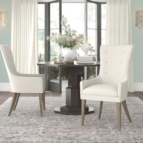 Rustic Modern Tapestry White Upholstered Arm Chair in Warm Taupe