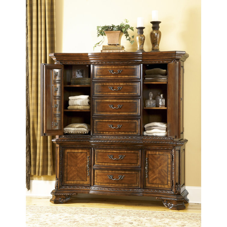 Traditional Brown 6-Drawer Dresser with Mirror and Felt Lined Drawer