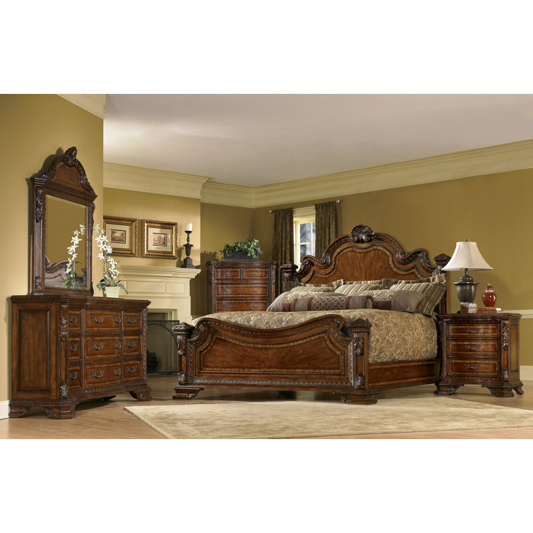 Old World Sunburst 73'' Traditional Brown Wood Dresser with 9 Drawers