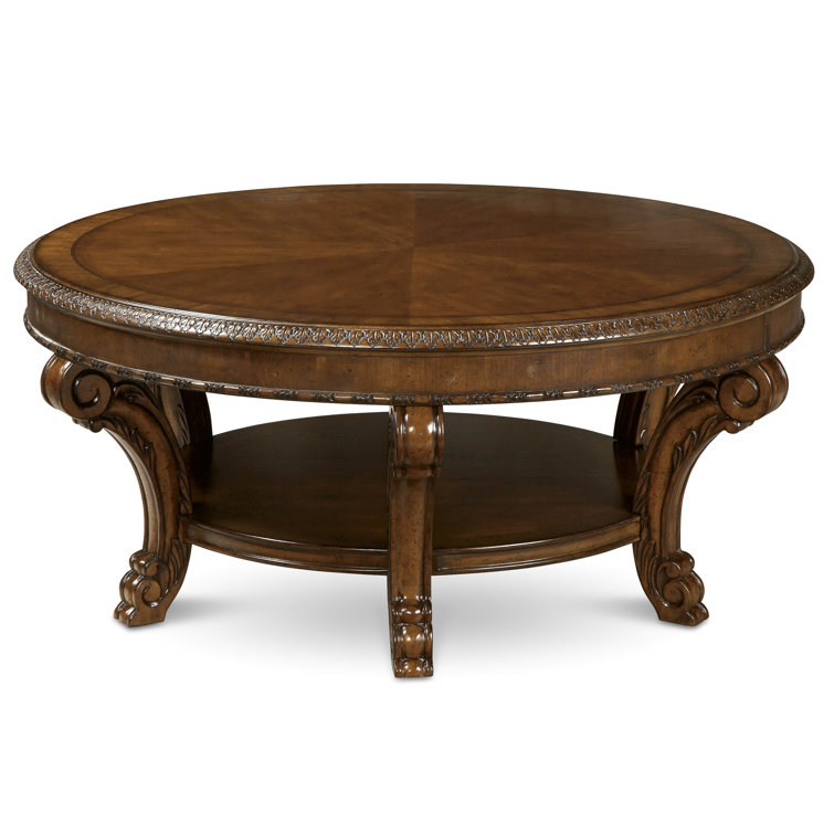 Traditional Brown Round Wood Cocktail Table with Shelf