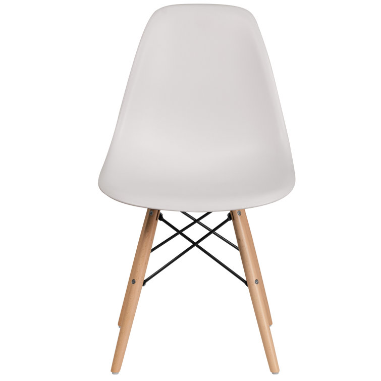 Elon Series 2-Pack White Plastic Side Chair with Wooden Legs