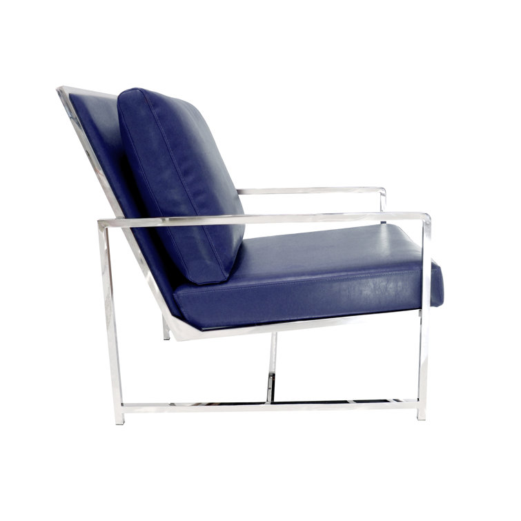 Luxe Navy Faux Leather Sleek Metal Armchair