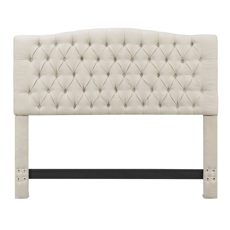 Cream Tufted Upholstered Queen Headboard with Wood Frame