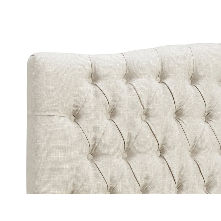 Cream Tufted Upholstered Queen Headboard with Wood Frame
