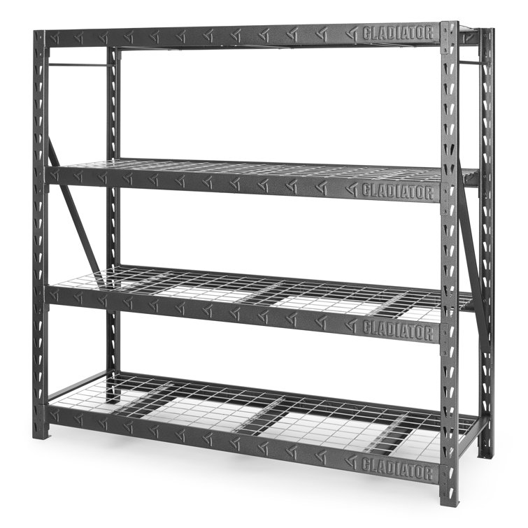 77" Wide Hammered Granite Heavy Duty Metal Rack with Four Shelves