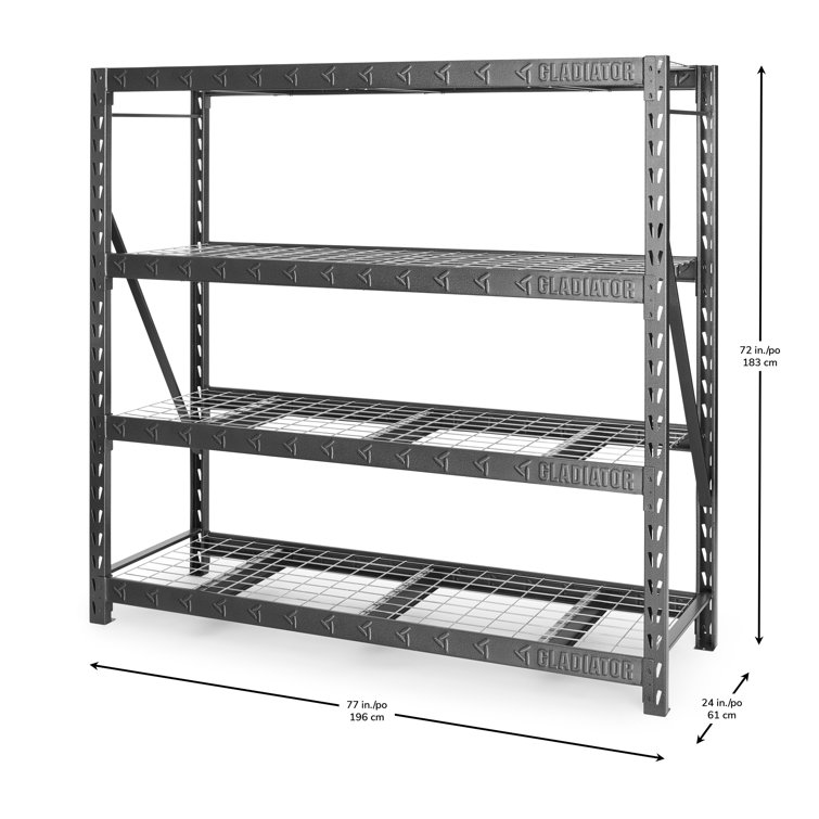 77" Wide Hammered Granite Heavy Duty Metal Rack with Four Shelves