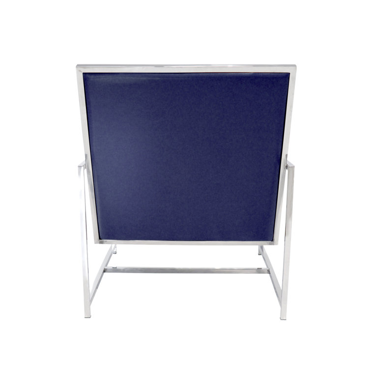 Luxe Navy Faux Leather Sleek Metal Armchair