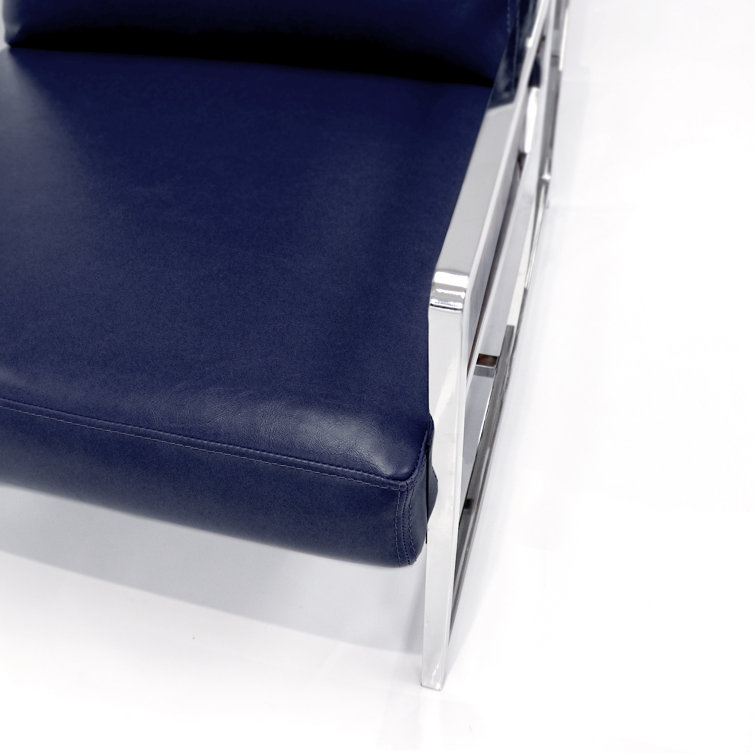 Luxe Navy Faux Leather Sleek Metal Armchair
