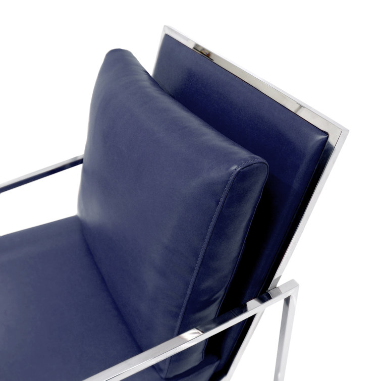 Luxe Navy Faux Leather Sleek Metal Armchair