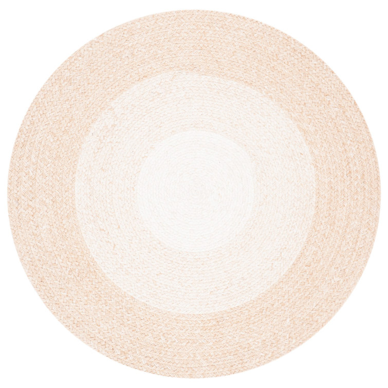Beige and Ivory Round Braided Synthetic Area Rug