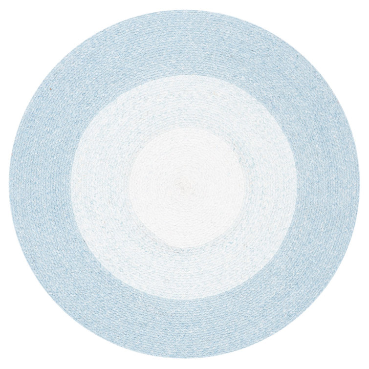 Handmade Ivory and Aqua Round Braided Rug