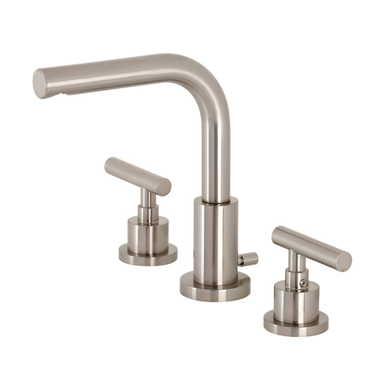 Manhattan Brushed Nickel Widespread Bathroom Faucet with Brass Pop-Up