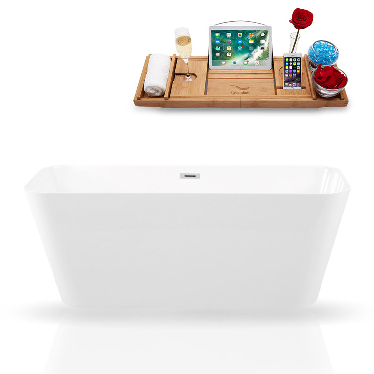67" Glossy White Fiberglass Freestanding Soaking Bathtub