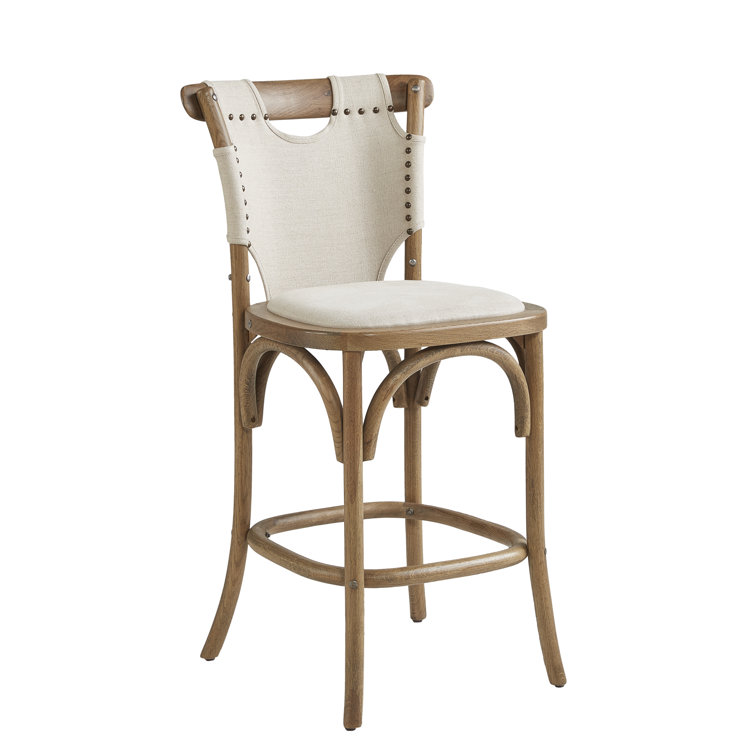 Nashville Oak and Canvas Counter Stool with Nailhead Trim