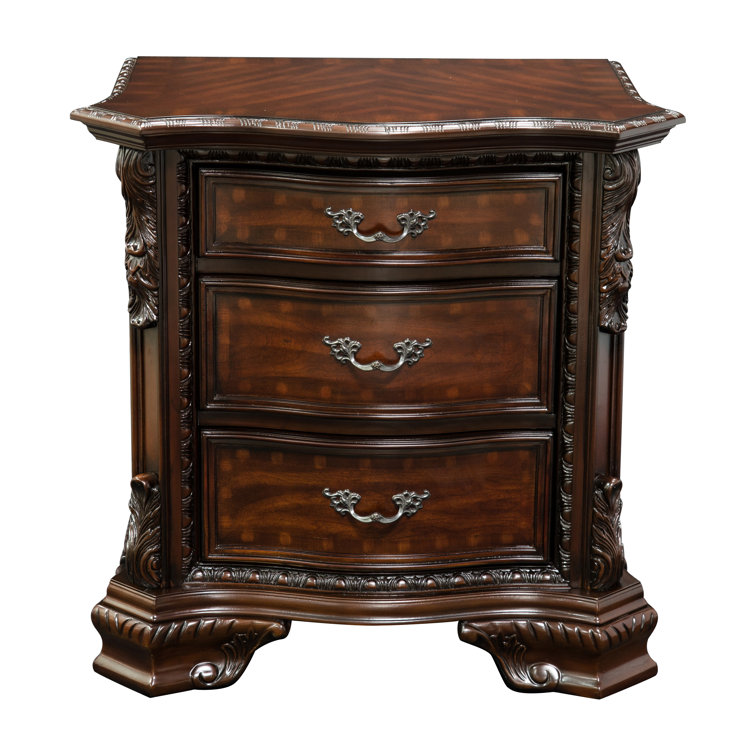 Anaira 30'' Brown Cherry Solid Wood 3-Drawer Nightstand